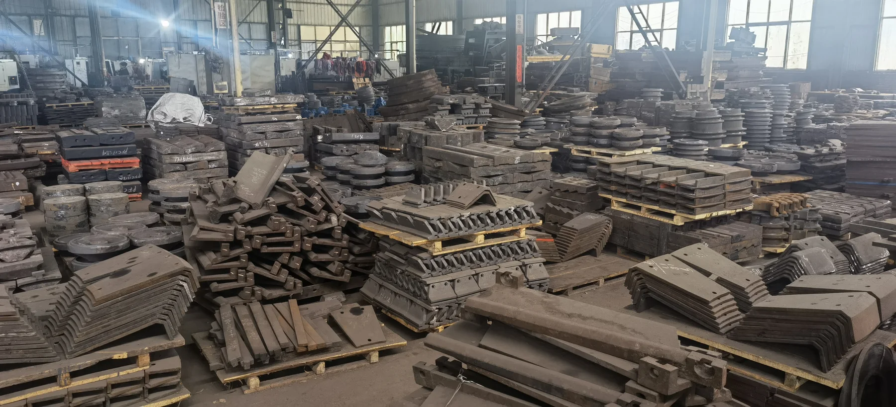 Finished industrial castings prepared for inspection and shipment